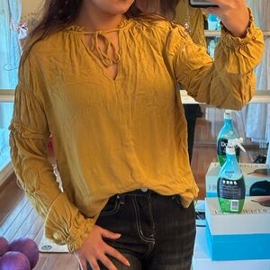Elegant Mustard Blouse with Tie Neck